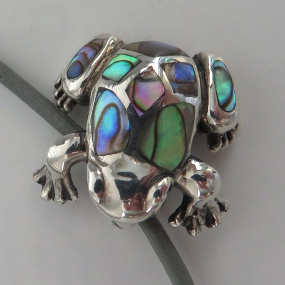 Sterling Silver Abalone Shell Inlays Frog On Cord